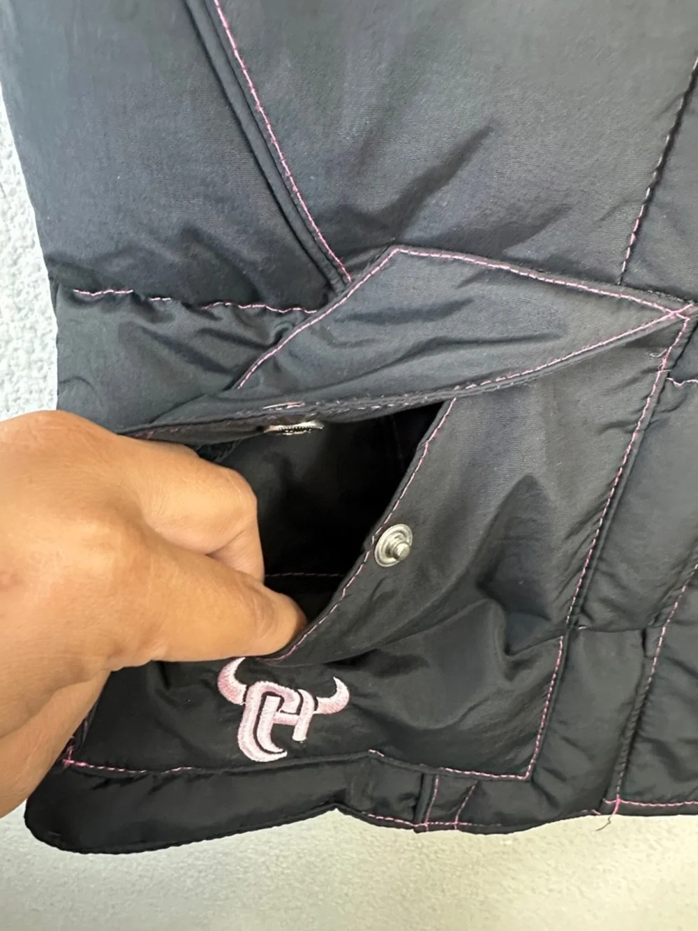 Cowgirl Hardware Black Pink Puffer Vest Full‎ Zip Snap Button Youth Girls Medium